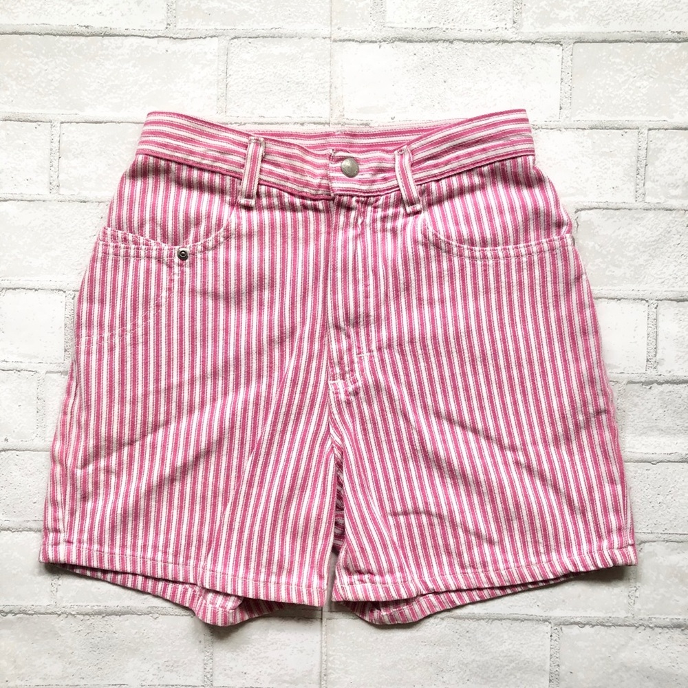 Vintage Riders by Lee Pink White Striped Denim Shorts High Waisted